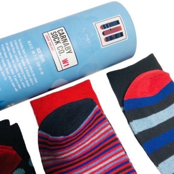 CARNABY SOCK CO W1 London Striped Socks - 3-Pack Gift Set (Size 8-12) for Men - Picture 5 of 6